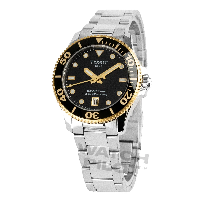 Men's Dive Watches with Uniquely Designed Bezels -Tissot Seastar 1000 36Mm Black Watch T1202102105100
