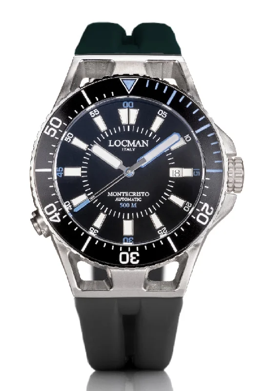 Men's Swiss Made Sports Watches-Locman Montecristo 500 mt nero e blu silicone nero 0547A01A-00BKSKSK0