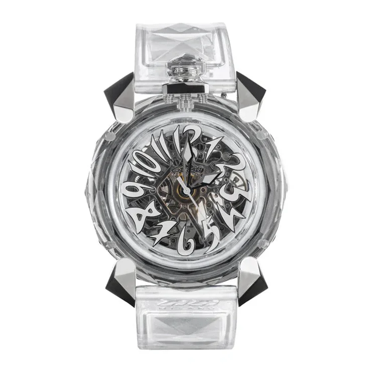 Unisex Designer Design Watches-Gagà Milano Watch Crystal 46mm Skeleton White