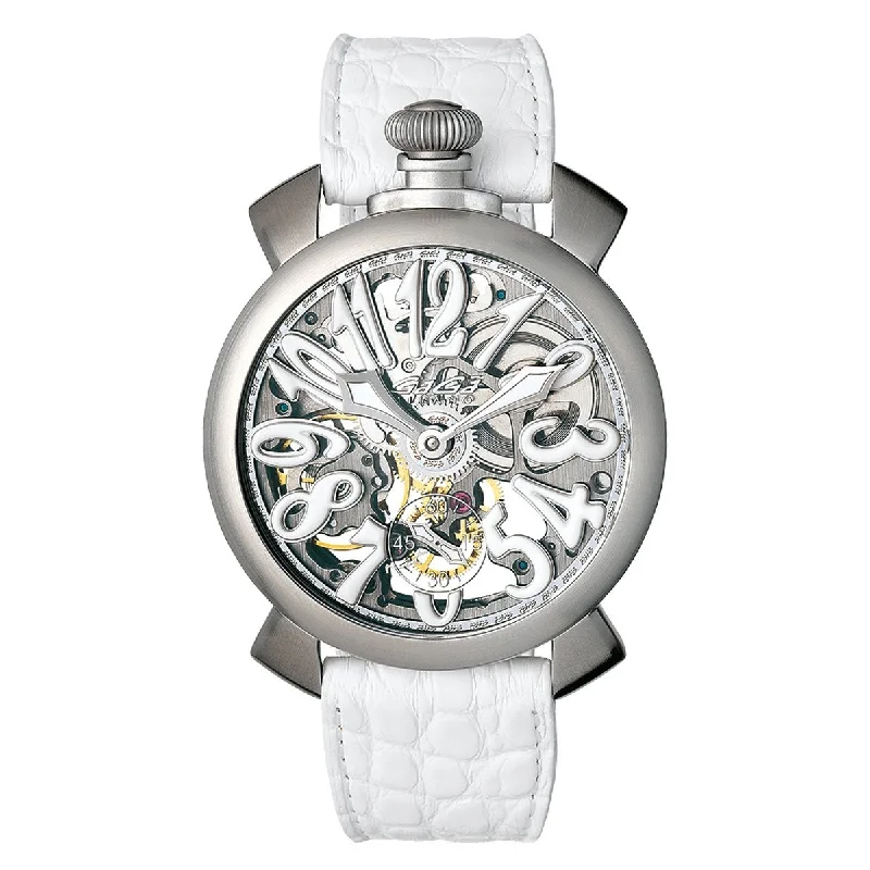 Men's Swiss Date Night Edition-GaGà Milano Watch Skeleton 48MM Satin White