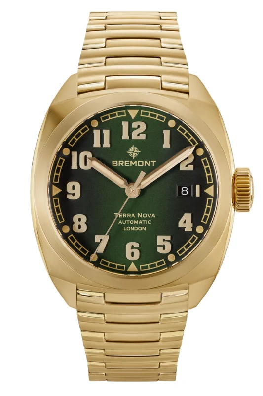 Men's Quartz Movement Style Dress Watches-Bremont Terra Nova 40.5mm Date Bronze TN40-DT-BZ-GN-B
