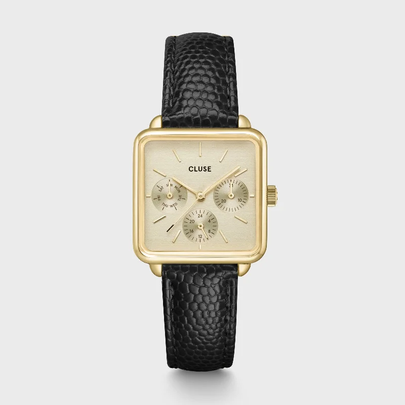 Women's Fashionable Design Mechanical Watches-La Tétragone Multifunction Watch Leather, Black Lizard, Gold Colour