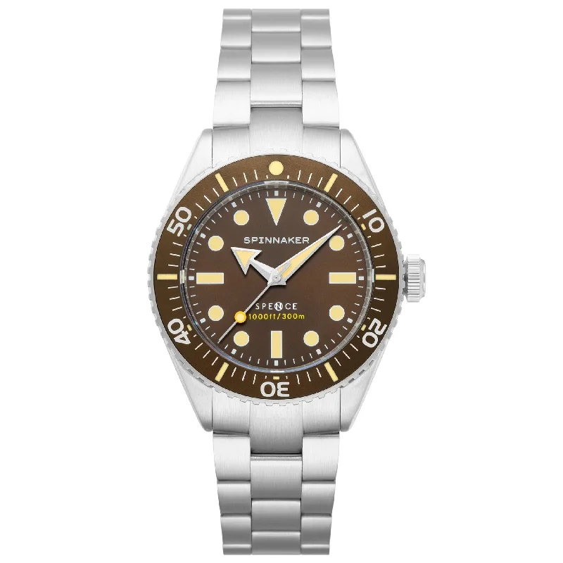 Men's Dive Watches with Rotating Bezel -Spinnaker Hickory Brown Spence 302 Automatic Watch SP-5097-33