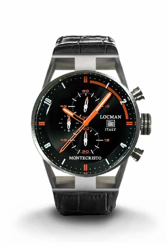 Men's International Brand Style Sports Watches-Locman Montecristo Chrono quarzo nero e arancio pelle 051000BKFOR0PSK