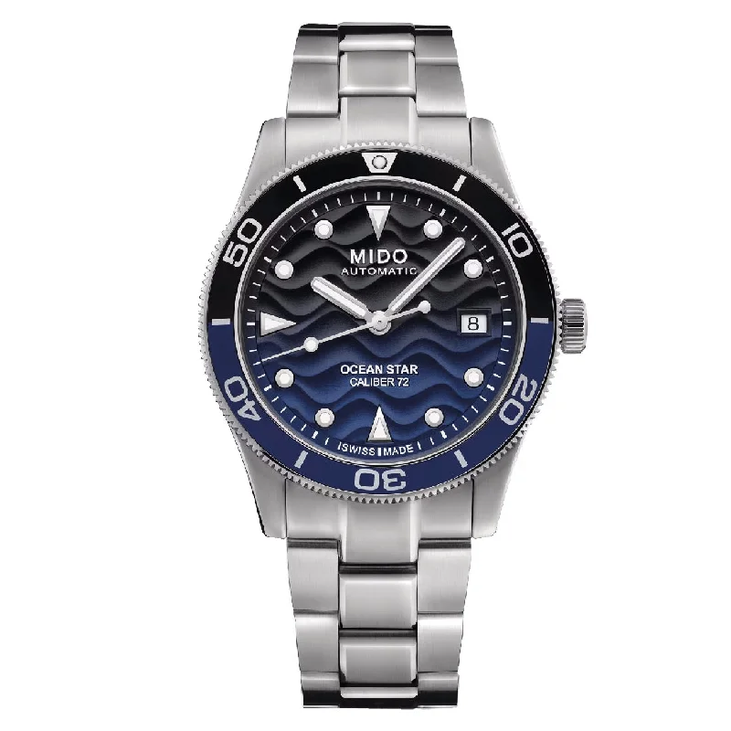 Men's Gift Design Sports Watches-Orologio Mido Ocean Star 39mm quadrante blu bracciale acciaio