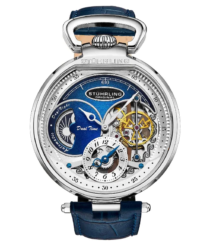 Blue Dial / Silver Case / Blue Leather Strap Silver Deployant Buckle