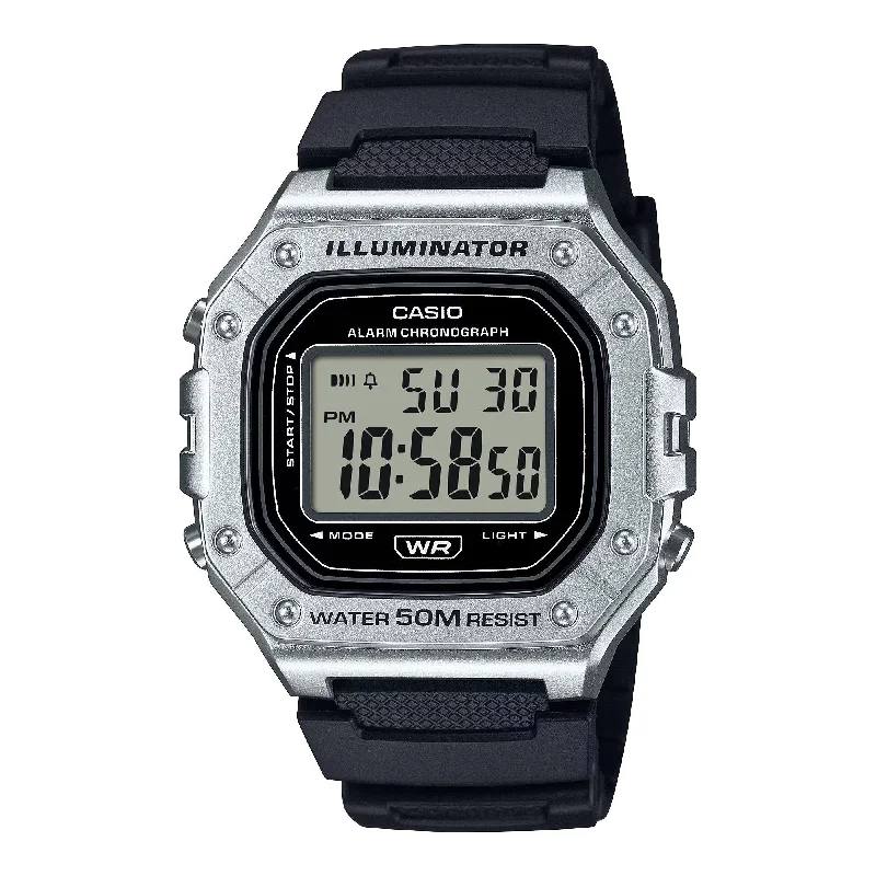 Unisex Designer Design Watches-Casio Watch Chronograph Digital Black Silver W-218HM-7AV