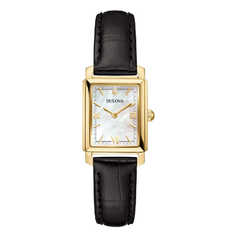 Women's Monogrammed Style Women's Mechanical Watches-Orologio Bulova 97L173 donna Sutton Tank dorato giallo e pelle Women's Monogrammed Style Women's Mechanical Watches-Orologio Bulova 97L173 donna Sutton Tank dorato giallo e pelle
