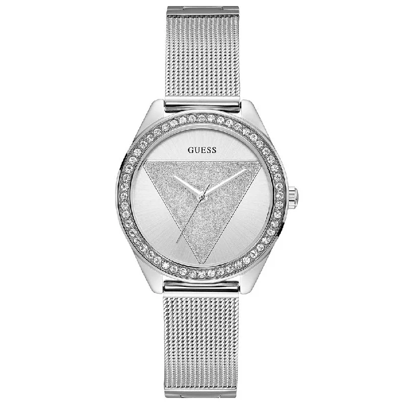 Men's High-End Design Dress Watches-Guess W1142L1 Ladies Tri Glitz Silver Watch