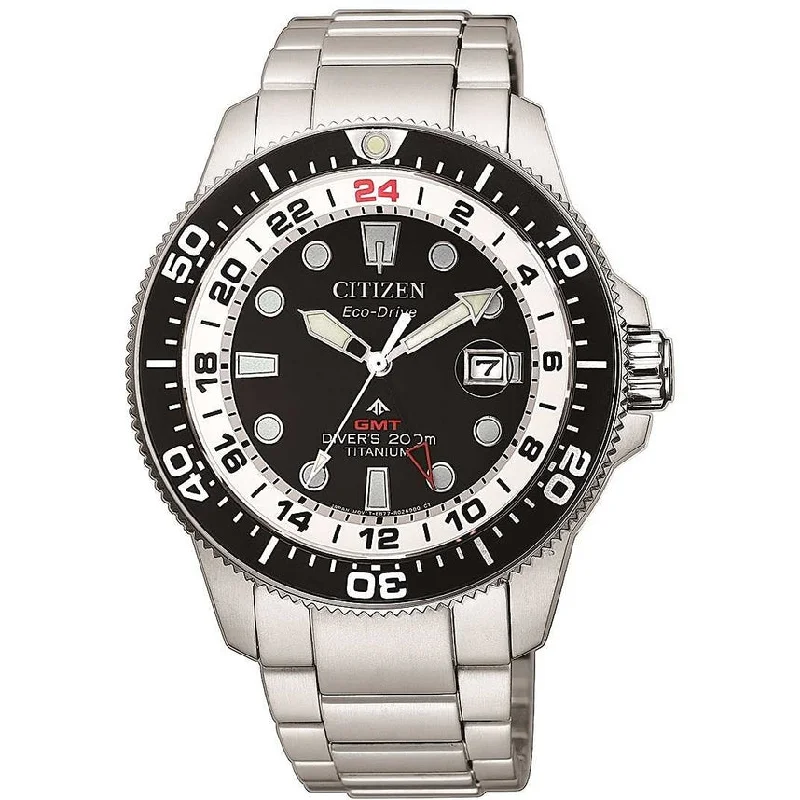 Men's British Made Design Sports Watches-Orologio Citizen GMT BJ7110-89F Promaster Supertitanium nero/bianco