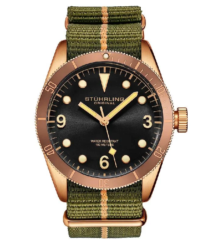 Black Dial / Rose Case / Green Strap Rose Gold Layered Tang Buckle