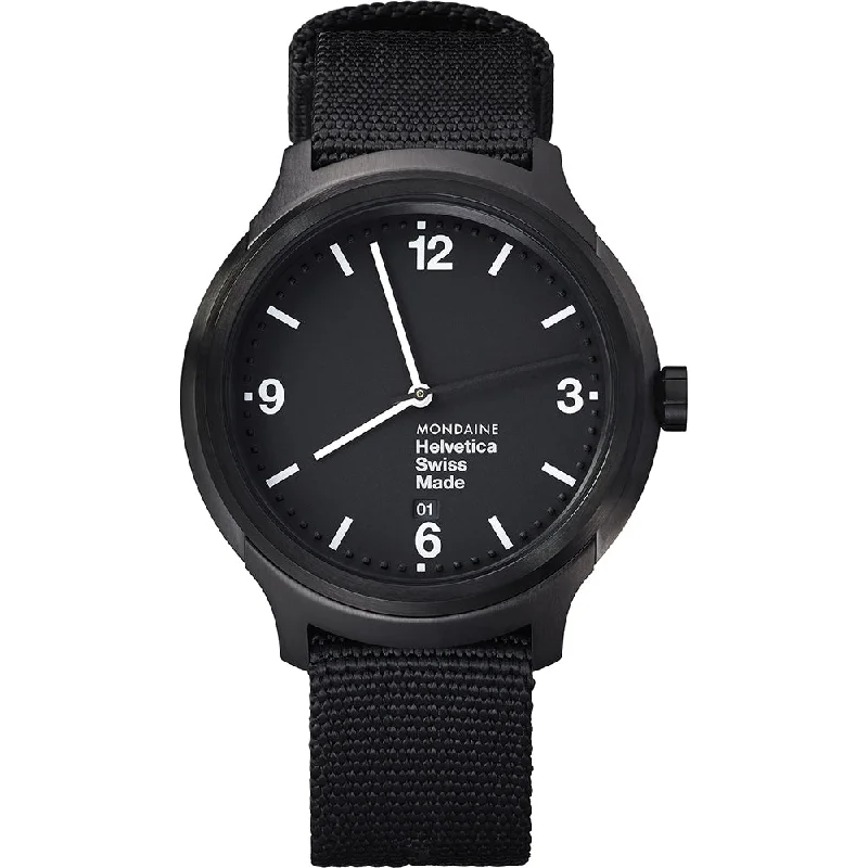 Men's Swiss Handmade Edition-Mondaine Watch Helvetica No1 Bold Black MH1.B1221.NB