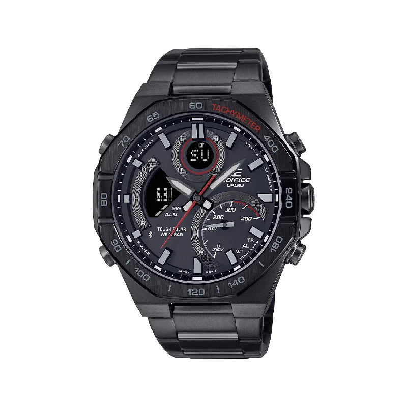 Men's Tonneau Case Style Sports Watches-Orologio Casio Edifice nero cassa in acciaio nero ECB-950DC-1AEF