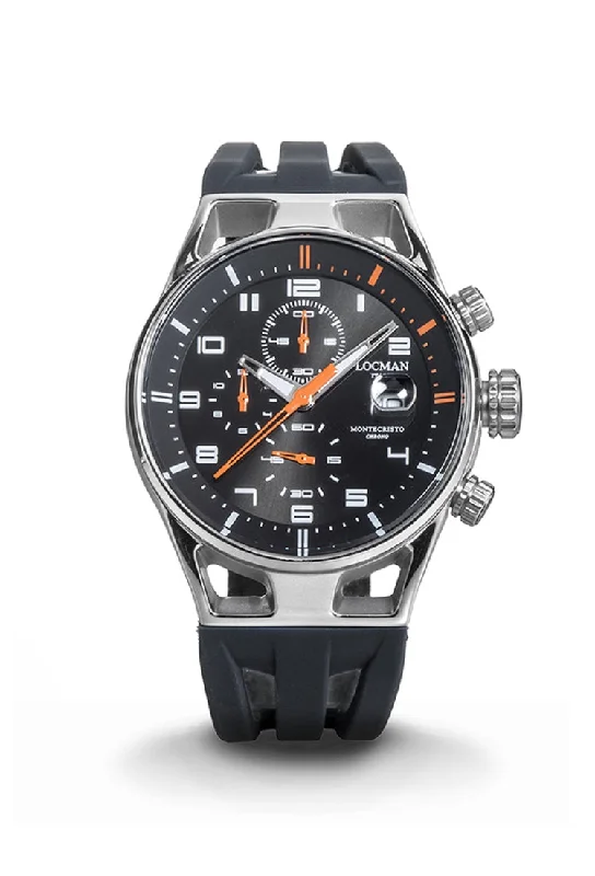 Men's German Made Style Sports Watches-Locman Montecristo Chrono 41mm nero e arancio silicone 0542A01S-00BKORSK