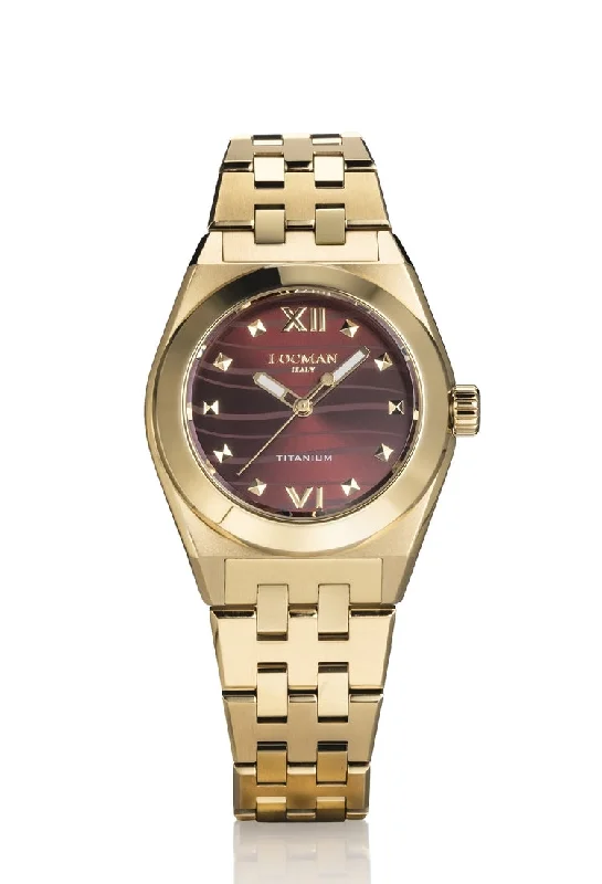 Women's French Made Style Mechanical Watches-Locman Stealth Titanio dorato donna sunray rosso 0225Y29Y-YYRDYGBY