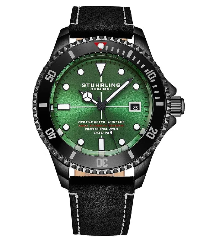 Green Dial / Black Case / Black Leather Band