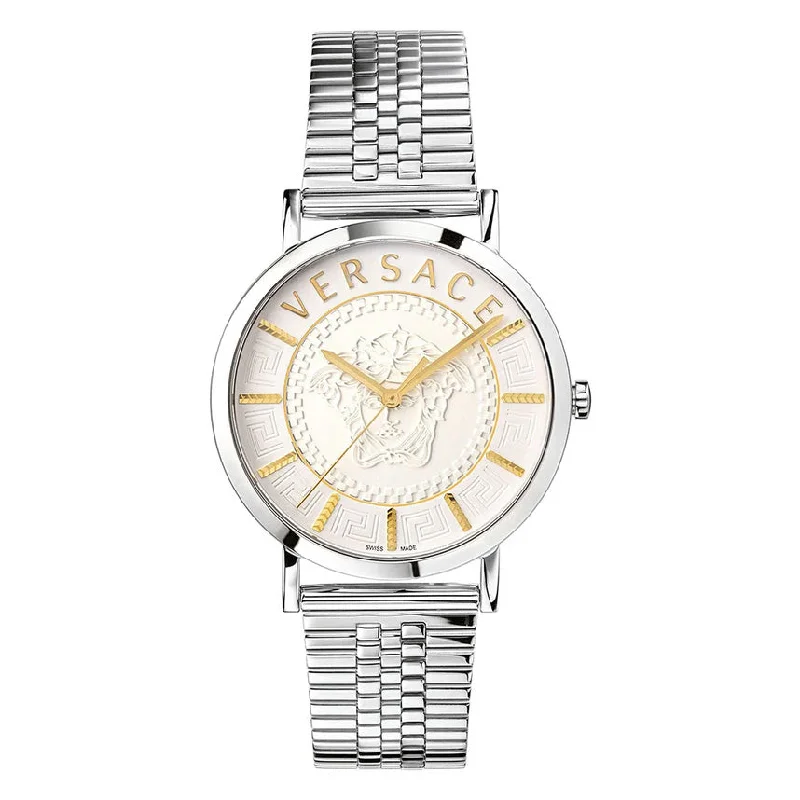 Men's Swiss Watch Monogrammed-Versace Men's Watch V-Essential White Bracelet VEJ400421