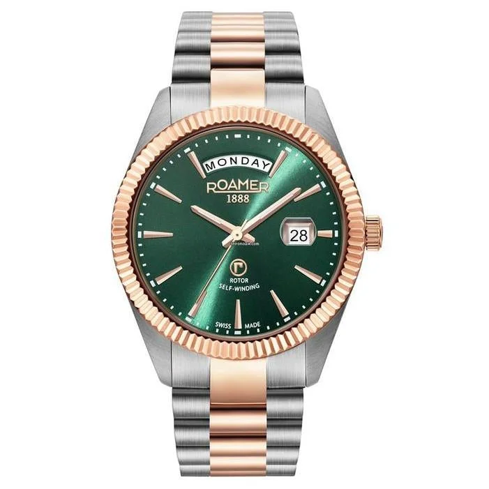 Men's Medium Size Design Dress Watches-Roamer Men's Two Tone Primeline Daydate Mechanical Watch 981662 47 75 90 Men's Medium Size Design Dress Watches-Roamer Men's Two Tone Primeline Daydate Mechanical Watch 981662 47 75 90