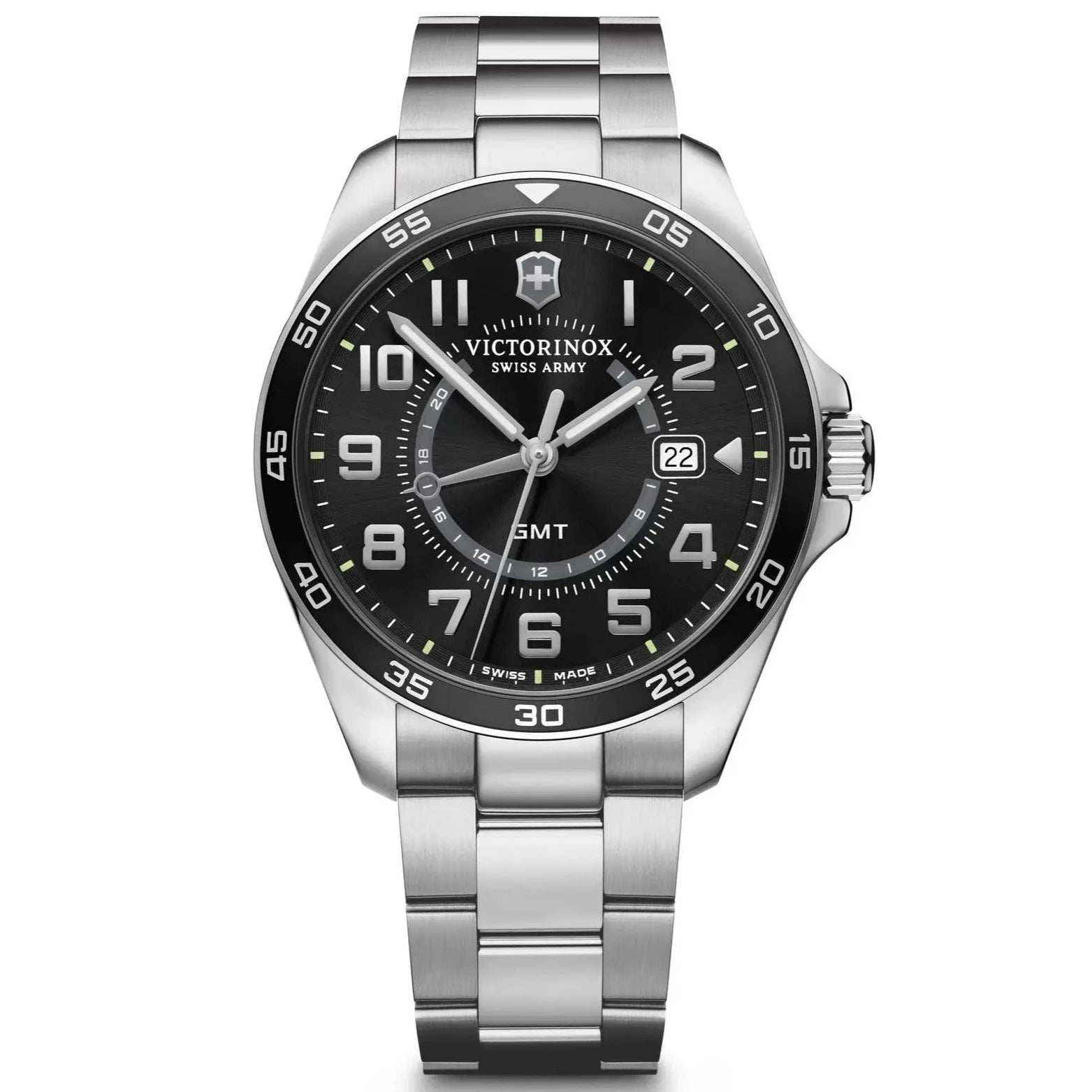 Men's Rectangular Case Dress Watches-Victorinox FieldForce GMT Men;s Silver Watch 241930