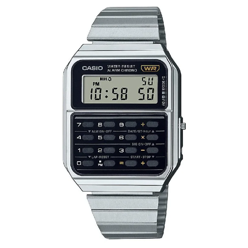 Unisex Date Night Style Watches-Casio Watch Vintage Data Bank Calculator Silver CA-500WE-1ADF Unisex Date Night Style Watches-Casio Watch Vintage Data Bank Calculator Silver CA-500WE-1ADF