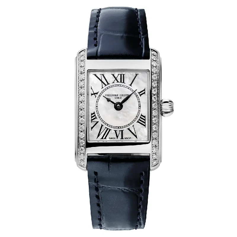 Men's Retro Style Men's Watches-Frederique Constant Watch Ladies Classic Carree Blue Leather FC-200MPWCD16