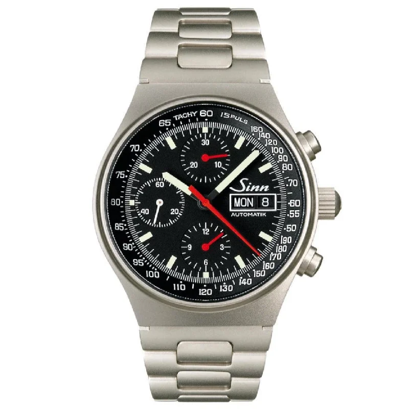 Men's Nylon Field Watches-Sinn 144 St Sa Automatic Chronograph - Black Dial - Solid Bracelet Men's Nylon Field Watches-Sinn 144 St Sa Automatic Chronograph - Black Dial - Solid Bracelet