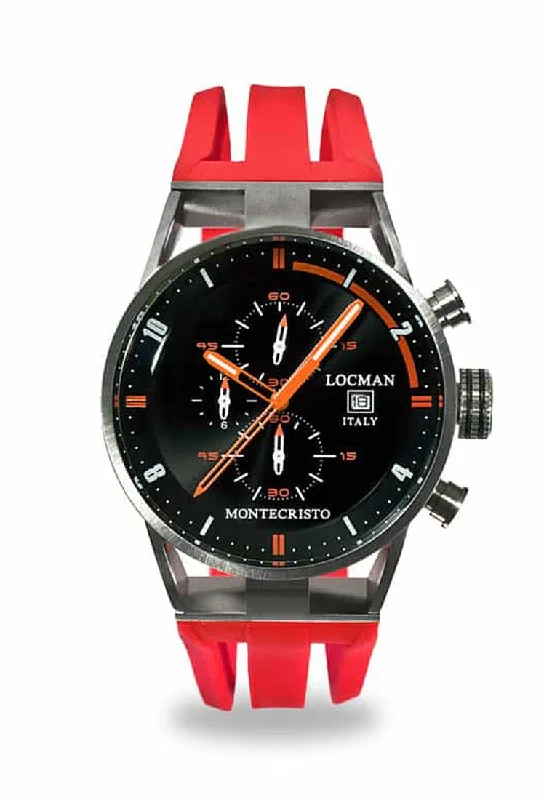 Men's Seasonal Design Sports Watches-Locman Montecristo Chrono nero e arancio silicone rosso 051000BKFOR0GOR