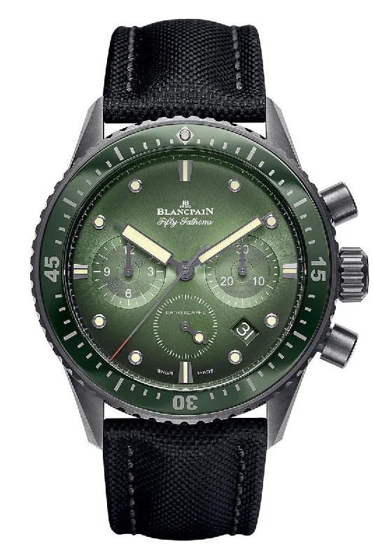 Men's Stainless Steel Dress Watches-Blancpain Fifty Fathoms Bathyscaphe Chronographe Flyback Ceramic 5200 0153 B52A