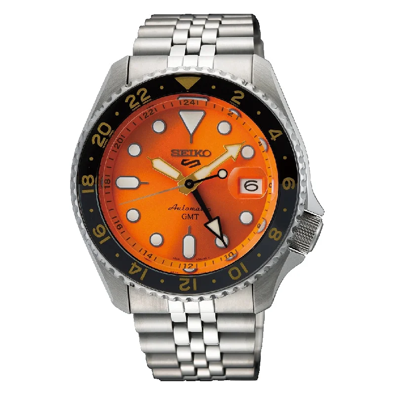 Men's Analog Design Sports Watches-Orologio Seiko 5 sports SSK005K1 GMT arancio jubilee