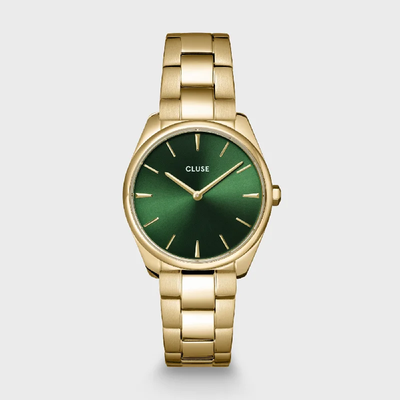 Women's Retro Style Mechanical Watches-Féroce Petite Watch Steel Green, Gold Colour