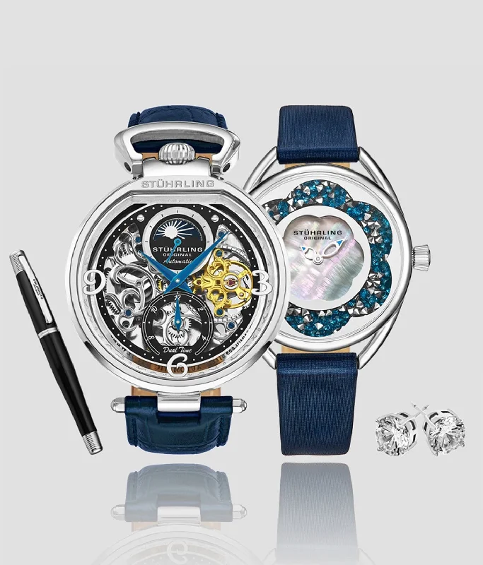 Men's Heritage Watch Romantic Dinner Edition-Romantic Flair Gift Set with Signature Pen and Stud Earring