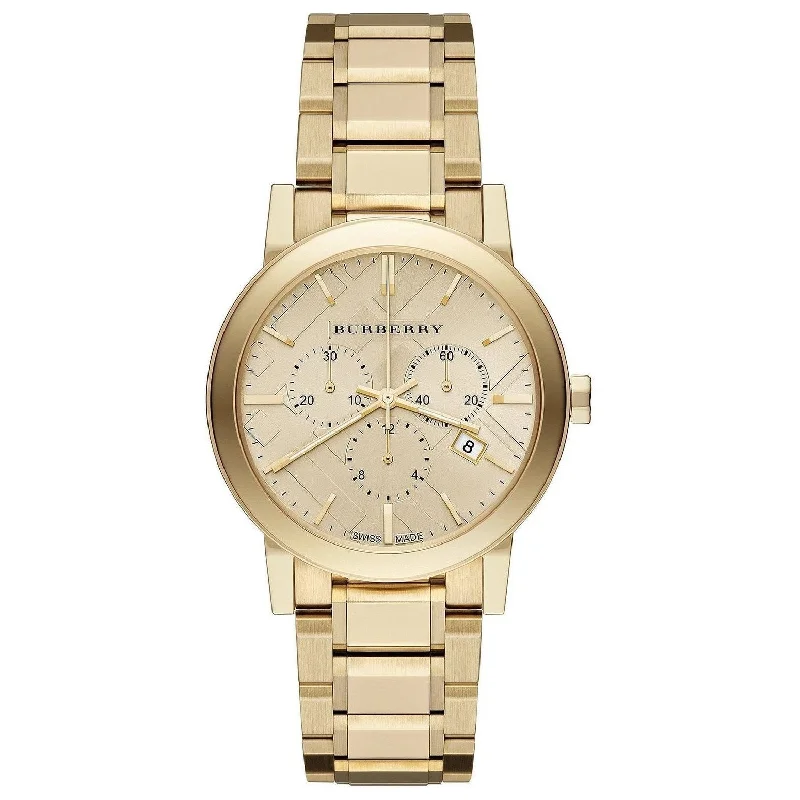 Unisex British Made Style Watches-Burberry BU9753 Gold Tone Chronograph 38mm Watch