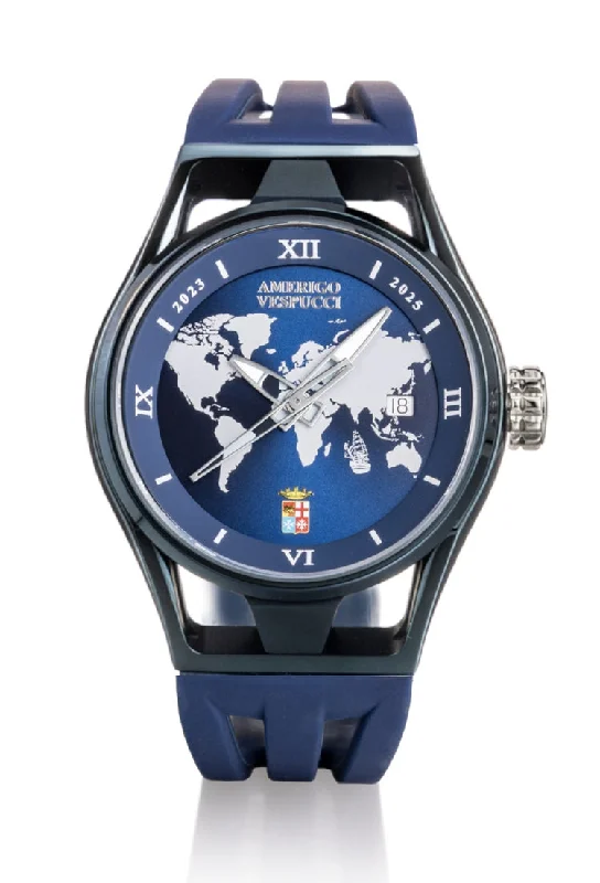 Men's European Made Design Sports Watches-Locman Montecristo Amerigo Vespucci auto PVD blu 0537B02S-BLAMVESB