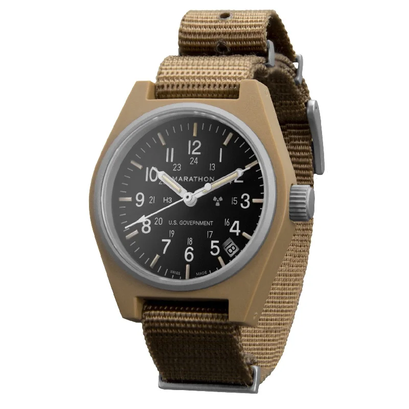 Men's Stainless Steel Field Watches-Marathon Desert Tan Pilot's Navigator - 41mm No Governments Markings Ballistic Nylon Desert Tan WW194001-S-DT-D Men's Stainless Steel Field Watches-Marathon Desert Tan Pilot's Navigator - 41mm No Governments Markings Ballistic Nylon Desert Tan WW194001-S-DT-D