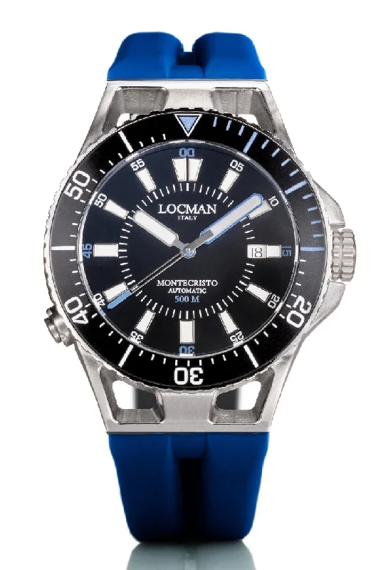 Men's Japanese Made Sports Watches-Locman Montecristo 500 mt nero e blu silicone 0547A01A-00BKSKSB0