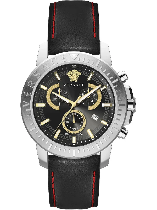Men's Swiss Analog Edition-Versace Men's Watch New Chrono 45mm Black VE2E00121