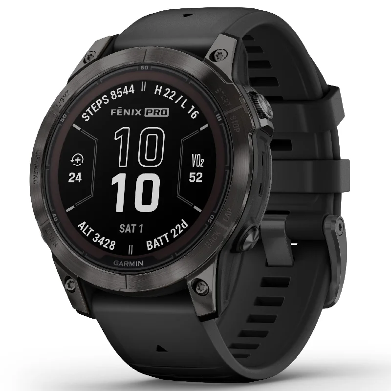Unisex Medium Size Style Watches-Garmin Fenix® 7 Pro Sapphire 47mm Solar Carbon Gray DLC Titanium With Black Band Smartwatch 010-02777-11