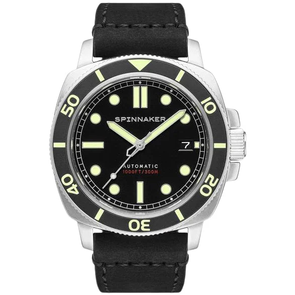 Men's Automatic Movement Field Watches-Spinnaker Men's Black Hull Watch SP-5088-01