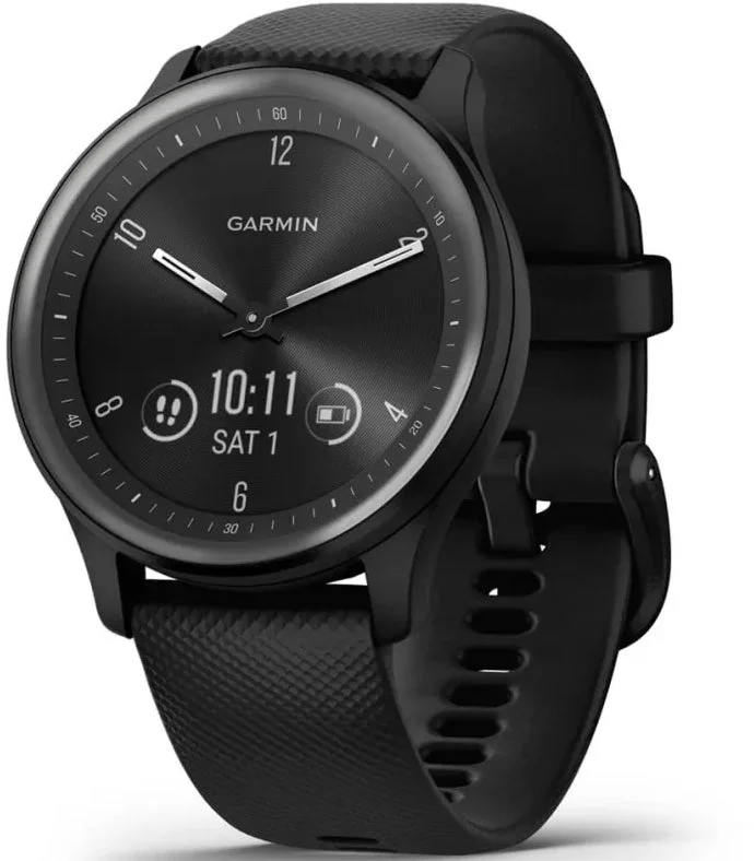 Ladies Smart Watches with Menstrual Tracking-Garmin Vivomove Sport Silicone Band With Slate Accents Ladies Smart Watches with Menstrual Tracking-Garmin Vivomove Sport Silicone Band With Slate Accents