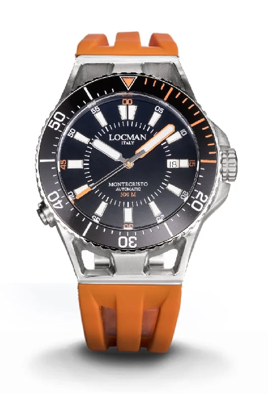 Men's European Made Sports Watches-Locman Montecristo 500 mt automatico nero e arancio 0547A01A-00BKORSOD
