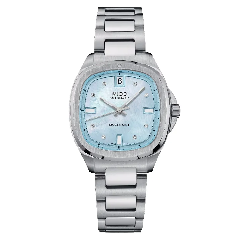 Women's Mechanical Watch Thin Case Edition-Orologio Mido Multifort Tv 35mm madreperla azzurra e brillanti Women's Mechanical Watch Thin Case Edition-Orologio Mido Multifort Tv 35mm madreperla azzurra e brillanti