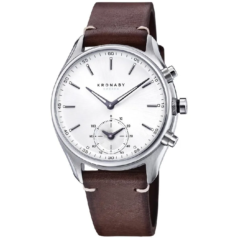 Men's Square Case Slim Watches-Kronaby S0714/1 Men's Brown Sekel Hybrid Smartwatch