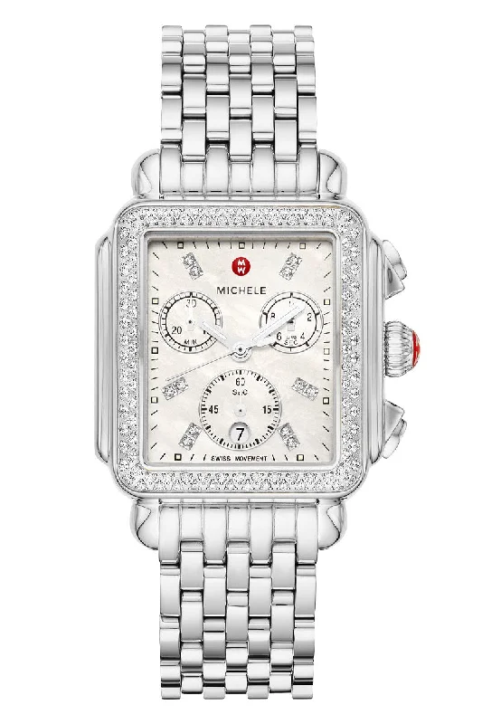Men's Retro Style Dress Watches-Michele Deco Stainless Diamond MWW06A000775