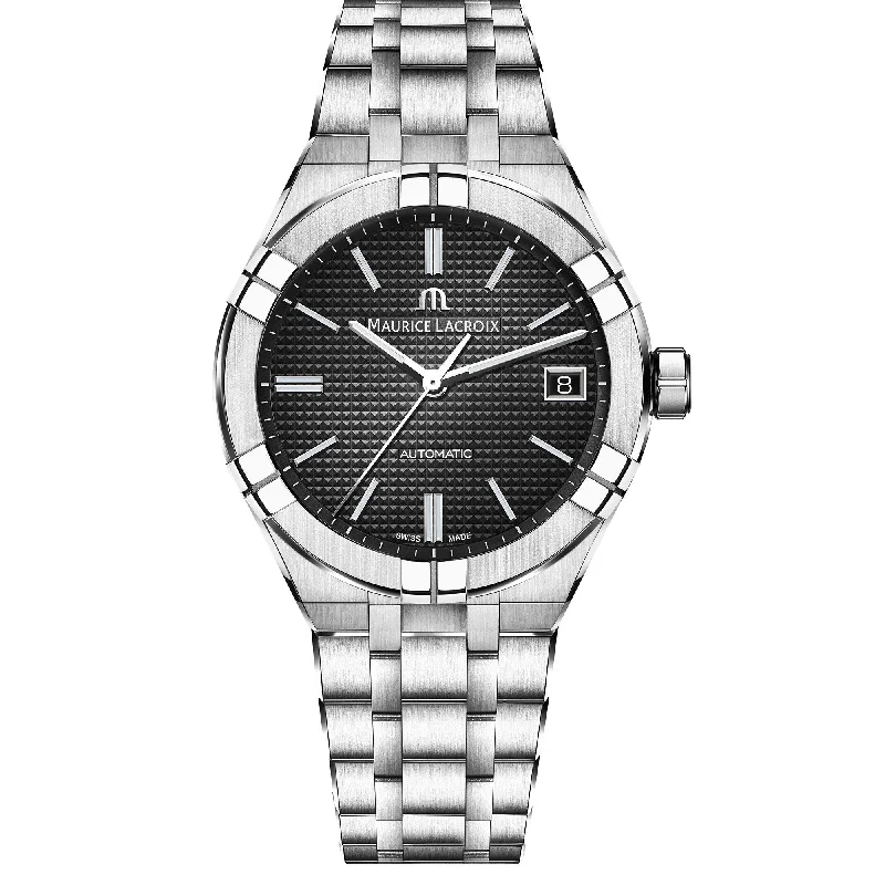 Men's Luxury Swiss Watches-Maurice Lacroix Men's Black Aikon Automatic Stainless Steel Watch AI6007-SS002-330-1 Men's Luxury Swiss Watches-Maurice Lacroix Men's Black Aikon Automatic Stainless Steel Watch AI6007-SS002-330-1