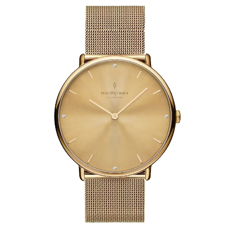Men's Engraved Style Dress Watches-Nordgreen Native Gold Mesh 32mm Gold Case Watch