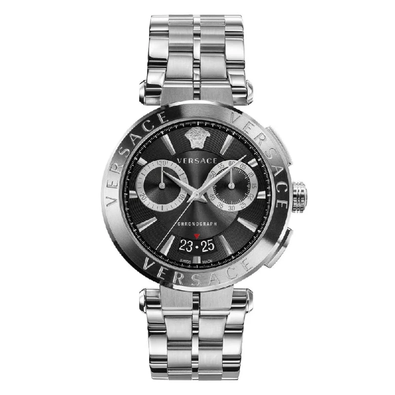 Men's Swiss Watch Discount-Versace Aion Chronograph Men's Black Silver Watch VE1D02623