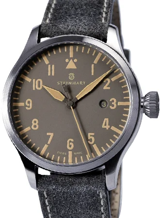 Men's Screw-Down Crown Field Watches-Nav B-Uhr 44 Date Vintage Grey