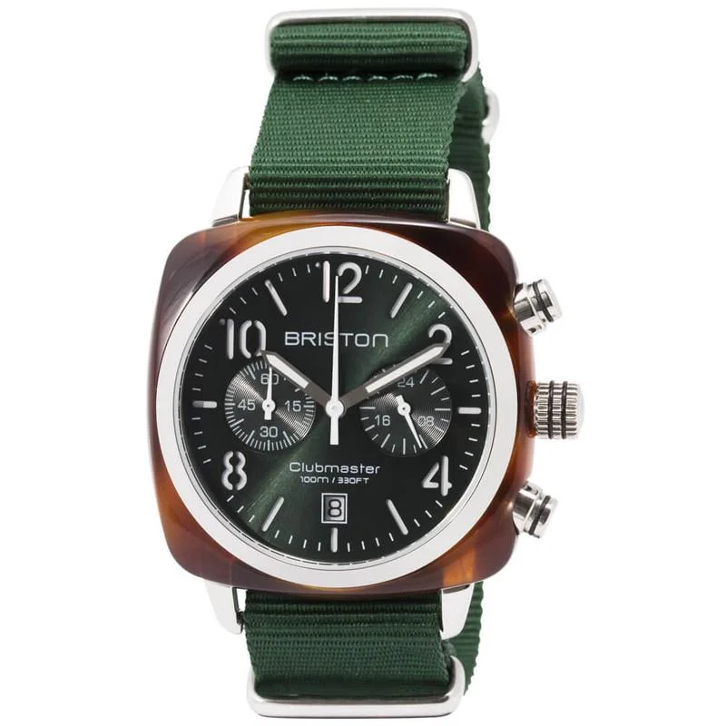 Men's Hybrid Design Men's Watches-Briston Green Clubmaster Classic Chronograph Watch 15140.SA.T.10.NBG