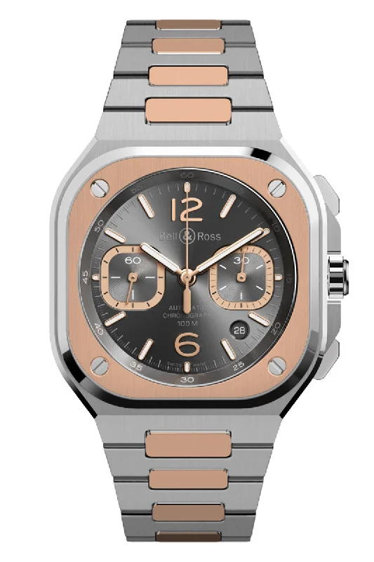Men's Medium Size Design Dress Watches-Bell & Ross BR05 Chrono Grey Steel & Gold BR05C-RTH-STPG/SSG