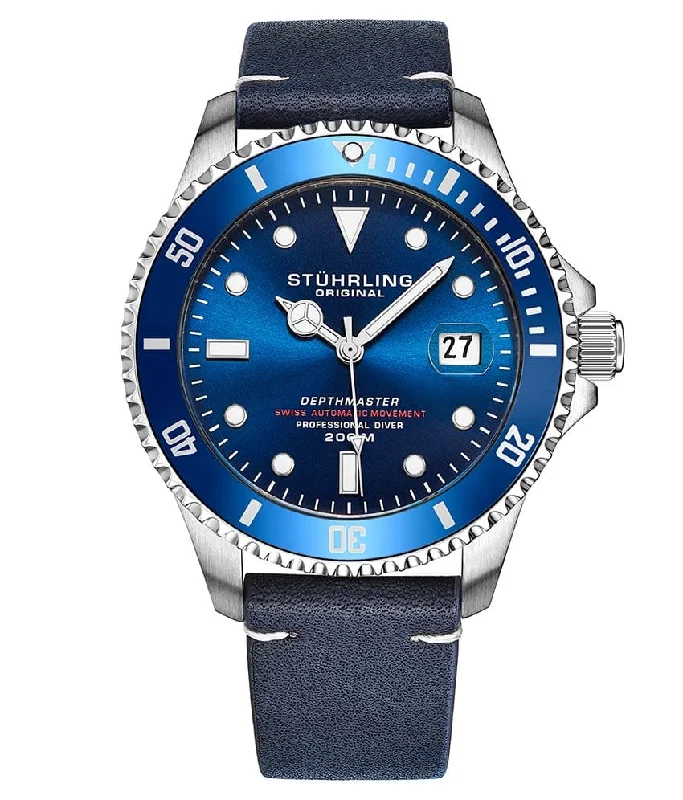 Blue Dial/Silver Case/Blue Leather Strap